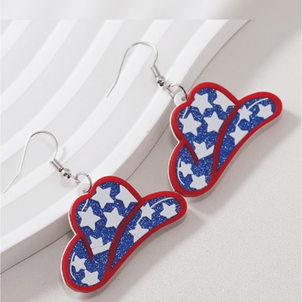 Patriotic Cowboy Hat Earrings